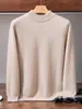 Novo suéter masculino de cashmere com gola alta parcial para outono e inverno, suéter de malha grossa de cor sólida, camisa básica casual de negócios