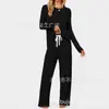 Comercio exterior europeo y americano ropa de mujer transfronteriza, bestseller de Amazon, conjunto de pantalones de manga larga con cuello redondo acanalado cepillado