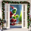 Cubierta de Puerta Decoración de Dibujos Animados del Grinch Cubierta de Puerta Navideña Monstruo Verde Grinch Tela Colgante Tapiz Fondo de Cubierta de Puerta
