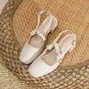 Sandálias Femininas 2024 Primavera Novo Estilo Francês Estilo Fada Vestido Suave Sapatos de Salto Médio Grosso Mary Jane Sapatos Femininos