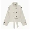 Ropa Europea y Americana Transfronteriza para Mujer AliExpress Venta Caliente Moda Casual Gabardina Impermeable con Cinturón de Doble Botonadura Abrigo