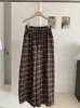 KEKEZOON Nuevos Pantalones de Pierna Ancha a Cuadros Vintage para Principios de Otoño Cintura Alta Adelgazantes Casuales de Pierna Recta para Mujer 8823