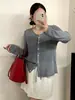 Cárdigan de punto para mujer talla grande, cuello redondo, borde enrollado, estilo otoño 2026, top holgado de punto calado para mujer talla grande, prenda de abrigo 23339