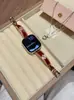 Pulseira de Relógio de Resina com Cravação de Diamante em Forma de Trevo de Quatro Folhas, Metal Cobre, Adequada para Apple Watch iWatch 12ª Geração 11/10
