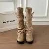 Botas largas vintage estilizadas y versátiles, botas de caballero, versión coreana 2026, moda otoño e invierno, con hebilla de cinturón, tacón grueso, que aumentan la altura, estilo nuevo