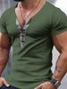Camiseta de verano para hombre de Amazon, de cuello en V, a juego de colores, de manga corta, para adolescentes, corte ajustado, deportiva, para fitness, top para hombre
