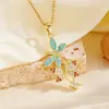Nuevo Collar con Colgante de Mariposa, Libélula y Abeja de Cobre para Mujer Cadena de Acero Inoxidable Impermeable y que Conserva el Color Electrochapada en PVD