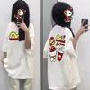 Camiseta de Algodão com Estampa de Gatinho Nova Manga Curta Feminina Verão Versátil Solta Oversize Nicho Único Top