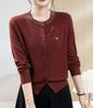 2024 outono temperamento gola redonda suéter feminino casaco pequeno fino cardigan manga comprida suéter externo base superior camisa