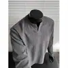Camiseta texturizada de gola V pequena e manga longa para homens, fina e casual para primavera e outono, top solto estilo americano para homens