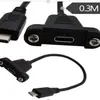 Cabo USB 2.0 Tipo-C Macho para Fêmea de 6 Pinos Angulado em 90 Graus com Suporte de Fixação por Parafuso e Abas de Montagem para Dispositivos Digitais e Celulares