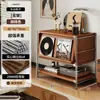 Estante de Esquina Vintage de Pie para Discos y Revistas, Gabinete Lateral Retro para Sofá, Gabinete de Almacenamiento Integrado Contra la Pared