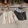 Camiseta base de manga larga de malla de doble capa con cuello de encaje para bebé, estilo INS, para primavera y otoño, para niñas, top interior de moda