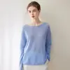 Suéter de Punto de Hombro Descubierto Kangbaolai de Seda y Cachemira para Mujer, Fino Imitación de Siete Agujas de un Solo Hilo, Estilo Casual Elegante, Suéter Base de Cachemira