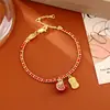 Pulsera de Cuerda Roja Estilo Chino con Granada y Circonita, Moda de Alta Gama, Temperamento Dulce y Fresco, Cadena para Clavícula, Pendientes Dulces y Brillantes para Mujer