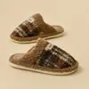 Chinelos de Chão de Algodão Xadrez Simples Femininos de Inverno Novos para Casa Quentes Confortáveis Masculinos Outono/Inverno