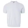 Camiseta Masculina de Verão 2025 Estilo Old Money Cinza com Gola Henry Manga Curta Tricô Estilo Coreano Moda Slim Fit Emagrecedora Ombro