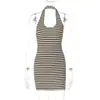 Vestido sexy europeo y americano a rayas de bloques de color con cuello halter, moda otoño 2026 ajustado bodycon al por mayor