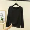 Camisa Básica de Veludo com Base Escovada para Outono e Inverno Feminina, Camiseta Longa de Gola Redonda Grande Sem Costura, Top Interno Quente Tamanho Grande