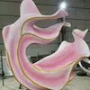 Escultura de flor de paisagismo em aço inoxidável com elemento aquático em larga escala, escultura decorativa de chão grande de forma irregular abstrata com acabamento espelhado para imóveis