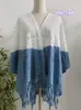 Capa de Punto Tie-Dye Étnica para Vacaciones, Capa Fina con Borlas para Mujer, Cárdigan, Chal Calado Estilo Primavera y Otoño, Blusa, Ropa Exterior