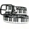 Cinto com estampa de teclas de piano, estilo hip-hop europeu e americano, notas musicais, PU, ​​unissex, casual, decorativo, para uso internacional.