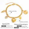 Pulsera Transfronteriza de Acero Inoxidable Hecha a Mano DIY Colgante de Corazón Solar de Acero de Titanio Trébol de Cuatro Hojas Colgante Individual Pulsera de Color Dorado 18K que Conserva el Color