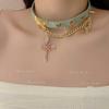 Collar francés de mariposa verde dulce con diseño de nicho, personalidad, temperamento, borla cruzada, cadena de clavícula, collar de moda