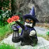 Chapéu Preto de Halloween Lanterna Estátua Solar para Jardim Estátua de Esqueleto de Mão Gato Preto Decoração Decoração para Quintal Externo