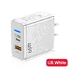 Carregador USB PD de porta dupla com luz LED, cabeça de carregamento rápido, cabeça de carregamento de viagem, cabeça de carregamento de viagem multi-porta para EUA, Europa e Reino Unido