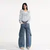 Pantalones Cargo Jiamu Americanos Holgados Silueta Cimitarra Unisex Pantalones Casuales para Hombres y Mujeres Sueltos Pierna Ancha Multibolsillos Plisados