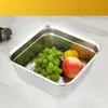 Tina de Escurrir Engrosada de Acero Inoxidable 304, Tina Cuadrada con Tapa, Tina Grande para Lavar Verduras, Tina con Filtro Perforado, Tina para Escurrir Aceite