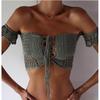 Moda europea y americana nuevo traje de baño sexy cruzado hueco con tejido de ganchillo para bikini