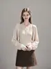 Suéter tejido para mujer manga murciélago versátil simple adelgazante estilo cuello en V nuevo sección corta francesa 2694