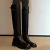 Botas de Caballero con Hebilla Metálica de Gran Calibre 2026 Invierno Tacón Medio Grueso Punta Redonda Caña Alta Botas Largas para Mujer