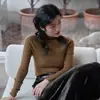 Suéter Básico de Cuello Alto sin Costuras de una Sola Pieza 100% Lana para Mujer, Elegante Suéter de Punto Cachemir Ajustado para Otoño e Invierno