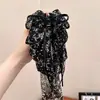 Grampo de rabo de cavalo suave em rede estilo coreano para mulheres, presilha de cabelo de fita floral de alta qualidade, presilha de tubarão estilo preguiçoso com laço, acessório de cabelo