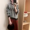 Suéter Interior de Cuello Redondo con Diseño Jacquard para Mujer Otoño e Invierno Nuevo Estilo Holgazán Suave Ceroso Ropa Exterior Suéter Ajustado Top