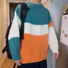 Suéter a rayas para hombre, estilo Hong Kong ins, versión coreana, moderno, holgado, tejido de punto con cuello redondo, estilo otoño e invierno, casual, único, Harajuku
