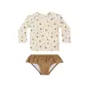 Maiô Infantil Menina Duas Peças Manga Longa Proteção Solar Estampado Floral Bebê Roupa de Banho para Férias na Praia Conjunto de Três Peças