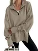 2026 Otoño Invierno Transfronterizo Europeo y Americano Comercio Exterior Nuevo Estilo Abertura Lateral Media Cremallera Solapa Color Liso Casual Sudadera con Capucha para Mujer