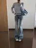 Jeans de Campana de Tiro Bajo Estilo Retro Americano para Mujer, Diseño Veraniego Petite, Corte Ajustado, Pantalones Bootcut de Longitud Completa