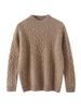 Suéter de Cachemira de Tres Hilos Grueso y Espeso, Nuevo para Otoño e Invierno 2025, de Cuello Semi Alto para Mujer, Suéter de Flor de Cáñamo Holgado y Adelgazante