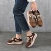 Zapatos Deportivos Casuales de Piel de Vaca de Primera Capa, Zapatos Bajos para Mujer, Zapatos Ligeros con Cordones de Suela Gruesa, Zapatos de Piel Genuina para Mujer