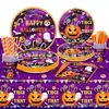Vaso de Papel Plato de Papel Servilleta Mantel de Calabaza Tema Halloween Set Suministros Desechables para Fiesta de Festival