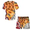 Conjunto de camisetas masculinas de verão casual fashion com estampa floral e de leopardo 3D, best-seller transfronteiriço europeu e americano