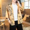 Verão 2019 novo estilo chinês paisagem carpa garça voando Totoro estampado manga curta kimono cardigã capa top masculino