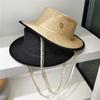Sombrero para mujer, primavera/verano 2022, nuevo estilo coreano, sombrero para el sol con cadena de perlas de moda, sombrero para el sol de rafia de imitación.