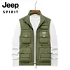 Chaleco de Trabajo con Múltiples Bolsillos Estilo Jeep Malla Transpirable Cuello Alto Sin Mangas Chaleco Multifuncional para Exteriores