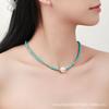 Collar de acero titanio chapado al vacío turquesa azul con cuentas de perlas de vidrio, temperamento para mujer, nuevo collar de cadena para clavícula al por mayor